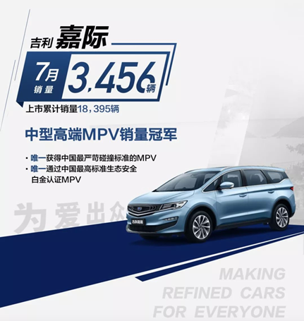 嘉际7月销量3456台,独占中型高端家用MPV销量鳌头