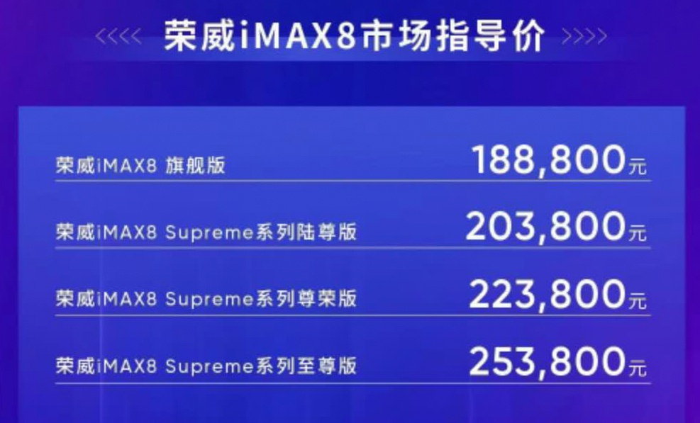 荣威iMAX8售价18.88-25.38万元 魔吧+魔屏概念抢镜