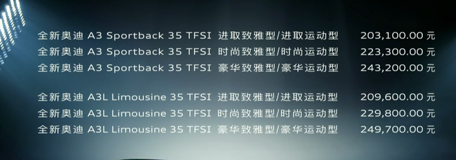 全新一代奥迪A3售价20.31-24.97万元正式上市