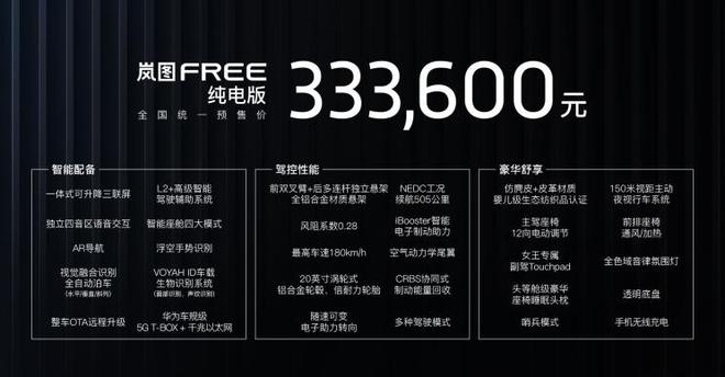 岚图FREE正式开启预售 31.36-33.36万元