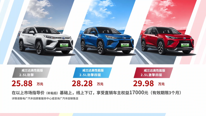 广汽丰田威兰达高性能版售价25.88-29.98万元上市