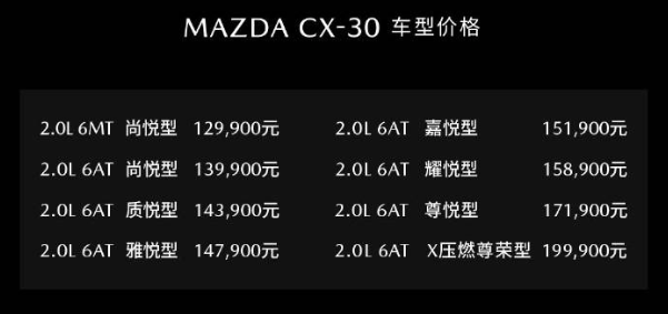 2021款长安马自达CX-30售价12.99-19.99万元上市
