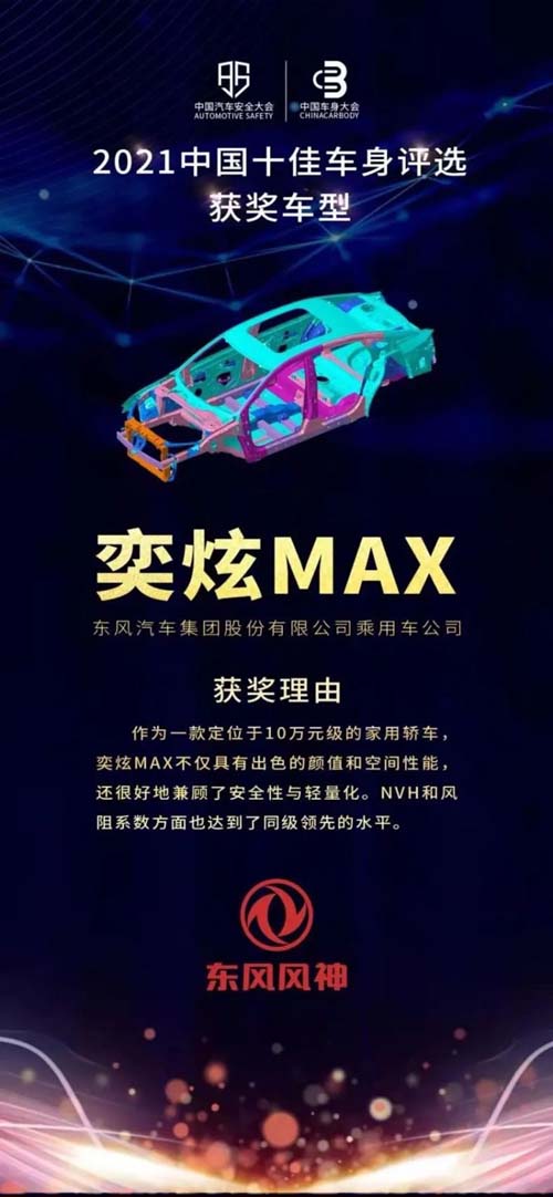 DSMA架构首款 奕炫MAX荣耀不限于“2021中国十佳车身”