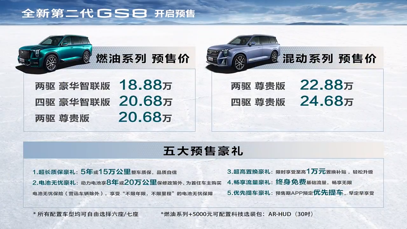 第二代GS8开启预售 18.88-24.68万元
