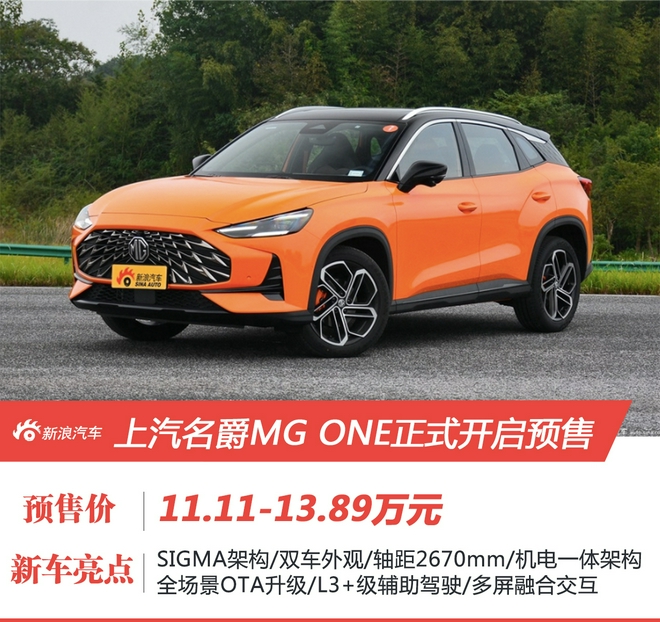 上汽名爵MG ONE预售价为11.11-13.89万元