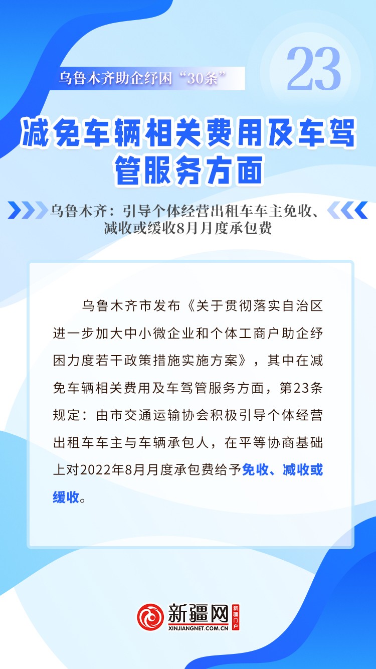 乌鲁木齐减免车辆相关费用及车驾管服务方面