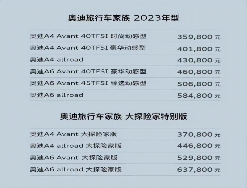 2023款奥迪旅行车家族售35.98万元起上市