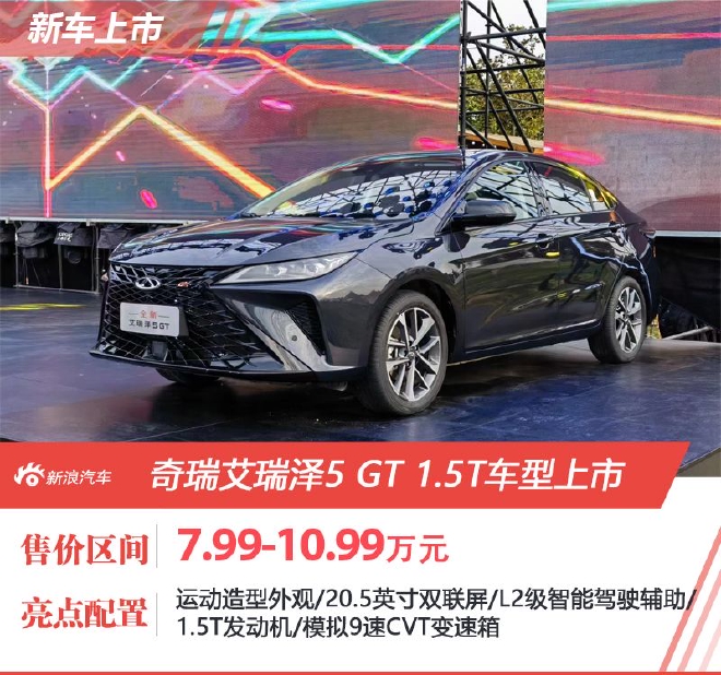 奇瑞艾瑞泽5 GT售7.99-10.99万元上市