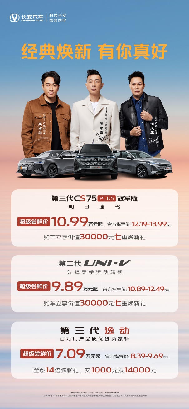 立足2500万用户口碑焕新登场！第三代CS75PLUS冠军版/第二代UNI-V/第三代逸动三车上市！