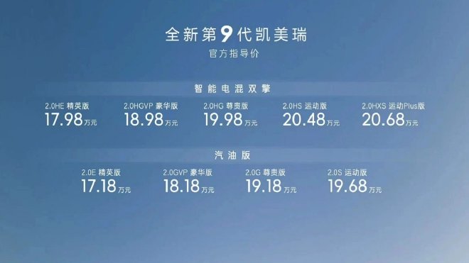 全新第九代凯美瑞售17.18万起上市